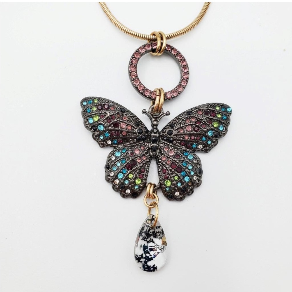 Betsey Johnson Crystal Pave Butterfly Necklacee